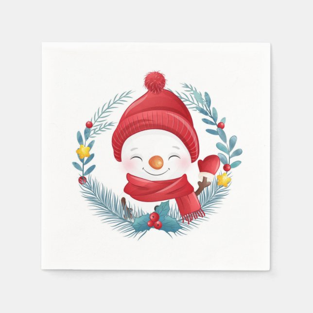 Serviette En Papier Bonhomme de neige mignon  (Devant)