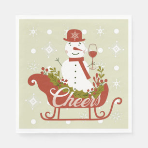 Serviette En Papier Bonhomme de neige qui trinque avec du vin et traîn