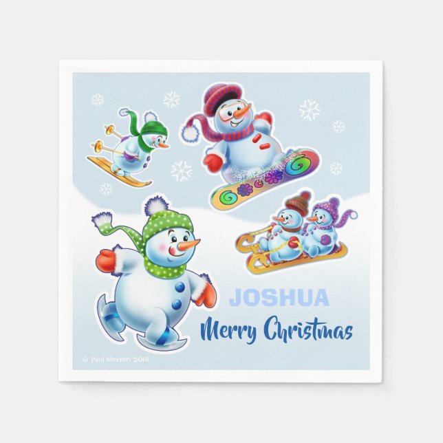 Serviette En Papier Bonhommes de neige mignons de Noël de serviette de (Devant)