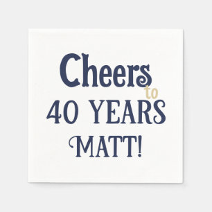 Serviette En Papier Bonjour à 40 ans Anniversaire Bleu et Or Napkin