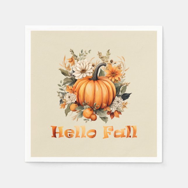 Serviette En Papier Bonjour Automne aquarelle fleur sauvage feuilles d (Devant)