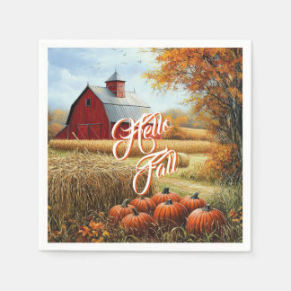 Serviette En Papier Bonjour Automne Thanksgiving Rural Grange Citrouil