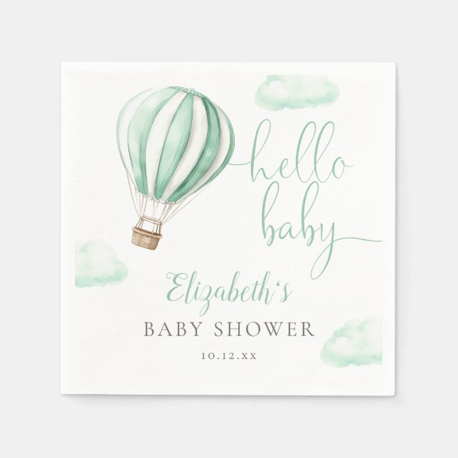 Serviette En Papier Bonjour Baby Hot Air Balloon Baby shower neutre (Devant)