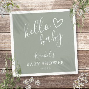 Serviette En Papier Bonjour Baby shower Genre Neutre Boho Sage Green
