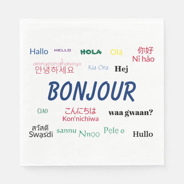 Serviette En Papier Bonjour Beaucoup de langues Voyage dans le monde c (Devant)