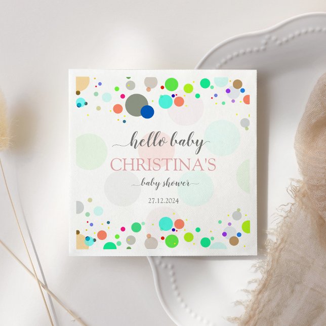 Serviette En Papier Bonjour bébé Baby shower de points colorés (Créateur téléchargé)