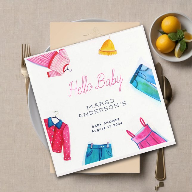 Serviette En Papier Bonjour Bébé Baby shower de vêtements bleu rose (Créateur téléchargé)
