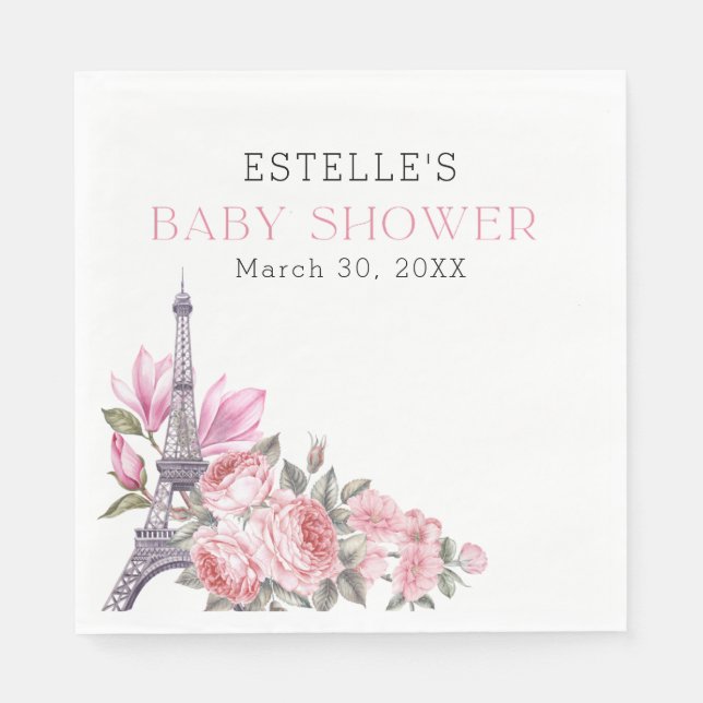 Serviette En Papier Bonjour Bebe | Baby shower Floral français (Devant)