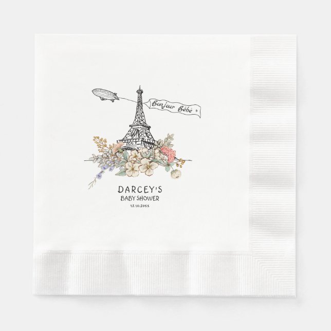 Serviette En Papier Bonjour Bebe Baby shower neutre du genre (Devant)