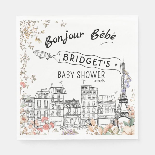 Serviette En Papier Bonjour Bebe Baby shower neutre du genre (Devant)