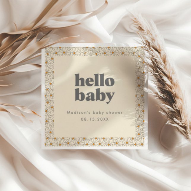 Serviette En Papier Bonjour Bébé Retro Boho Daisy Custom (Créateur téléchargé)