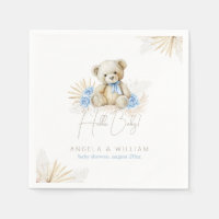Bonjour bébé Teddy Bear Boho Blue Boy Baby shower