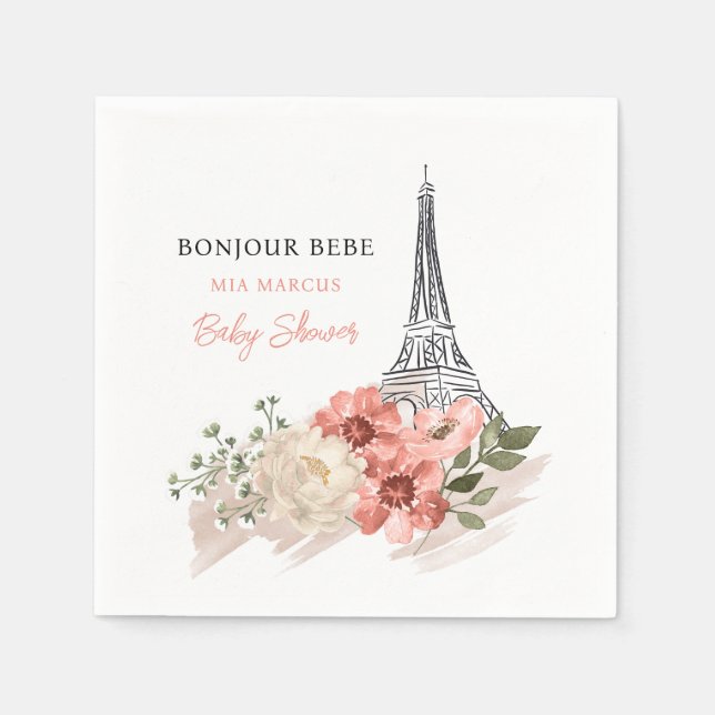 Serviette En Papier Bonjour Bebe Tour Eiffel Baby shower Paris (Devant)