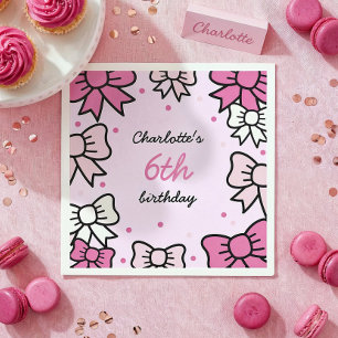 Serviette En Papier Bonjour Chouette Dessin Animé Nœud Rose Fête d'ann