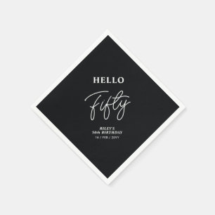 Serviette En Papier Bonjour Cinquante   Black moderne 50th Birthday Pa
