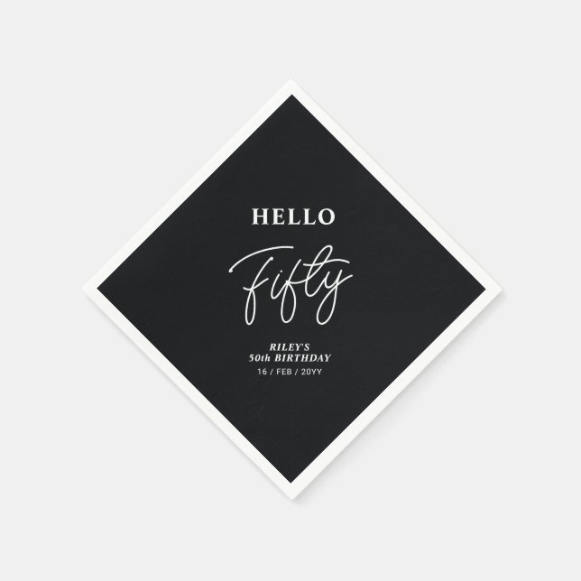 Serviette En Papier Bonjour Cinquante | Black moderne 50th Birthday Pa (Coin)