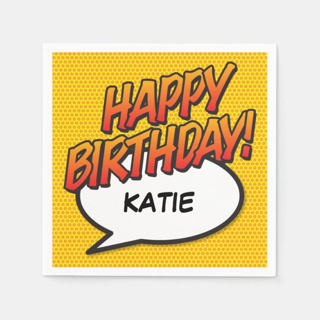 Serviette En Papier BONJOUR D'ANNIVERSAIRE Bubble Fun Retro Comic Book (Devant)