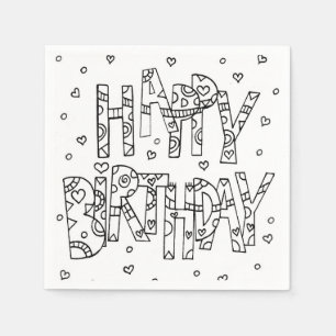 SERVIETTE EN PAPIER BONJOUR D'ANNIVERSAIRE LOGO EN COULEUR BLANC ET NO