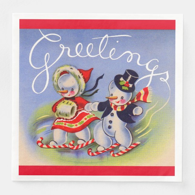 Serviette En Papier Bonjour de Noël de M. et Mme Snowman (Devant)