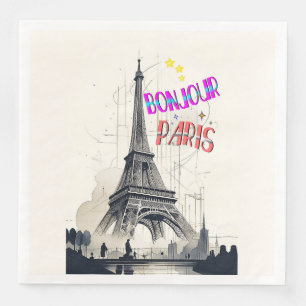 Serviette En Papier Bonjour Paris coloré