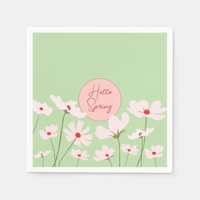 Serviette En Papier Bonjour Printemps rose clair fleurs cosmos (Devant)