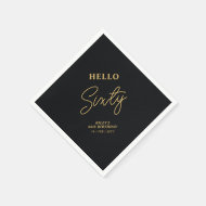 Serviette En Papier Bonjour soixante   Black & Gold 60th Birthday Part