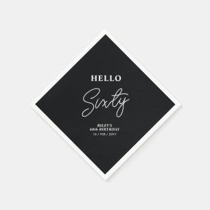 Serviette En Papier Bonjour soixante   Black moderne 60th Birthday Par