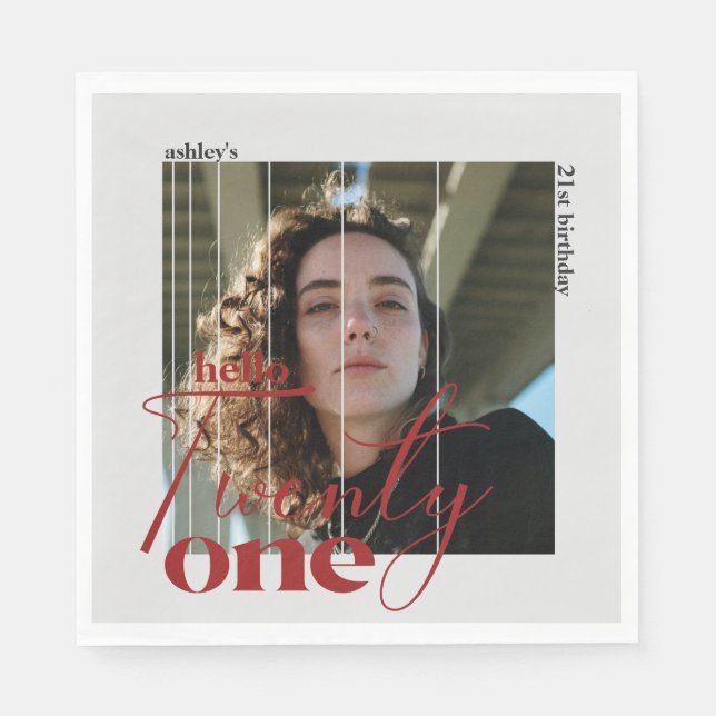 Serviette En Papier Bonjour Vingt et une image moderne 21e anniversair (Devant)