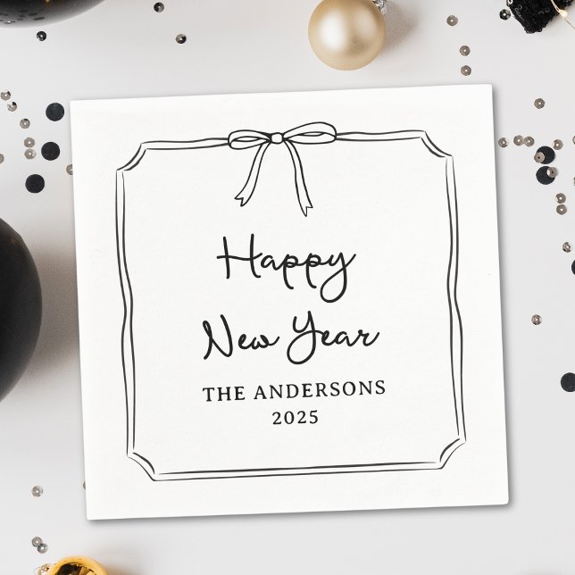 Serviette En Papier Bonne année ! Bow noir et blanc personnalisé (Créateur téléchargé)