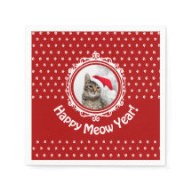 "Bonne année Meow !" Papier de Noël de chat Napkin