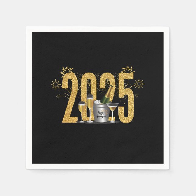 Serviette En Papier Bonne année - Napkin noir (Devant)