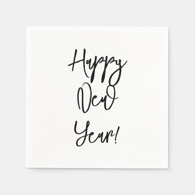 Serviette En Papier Bonne année ! Texte moderne chic noir blanc amusan (Devant)