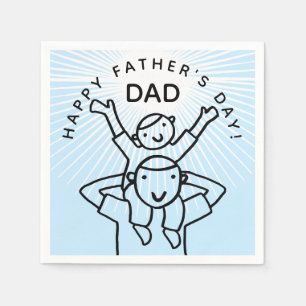 Serviette En Papier Bonne Fête des pères papa avec un dessin d'enfant