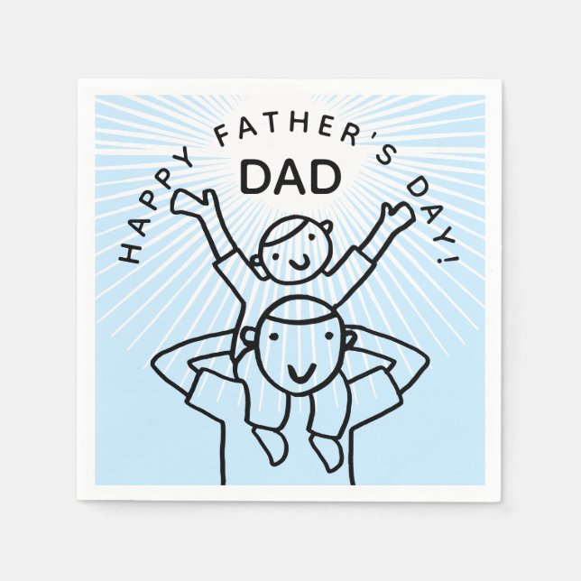Serviette En Papier Bonne Fête des pères papa avec un dessin d'enfant (Devant)