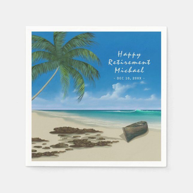 Serviette En Papier "Bonne retraite" Plage tropicale papier personnali (Devant)