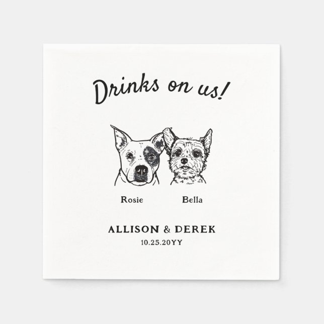Serviette En Papier Bons Boissons Sur Nous 2 Chiens Cocktail Mariage (Devant)