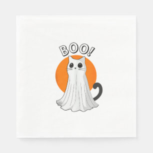 Serviette En Papier Boo Cute Ghost Chat Halloween Lune Éffrayant Kitty