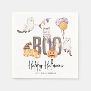 Serviette En Papier Boo Cute Kid's Happy Halloween Cats Ghosts Party