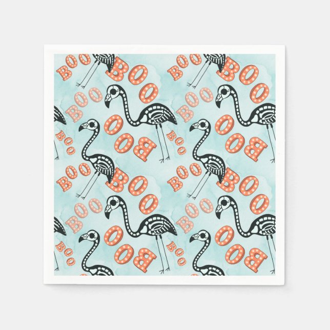 Serviette En Papier Boo Halloween | Flamant rose Skeleton (Devant)