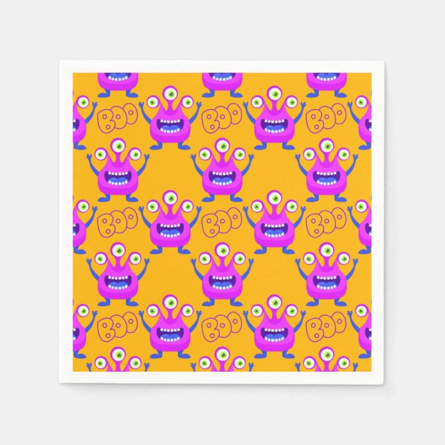 Serviette En Papier Boo ! Jolie Éffrayante Monstres Halloween (Devant)