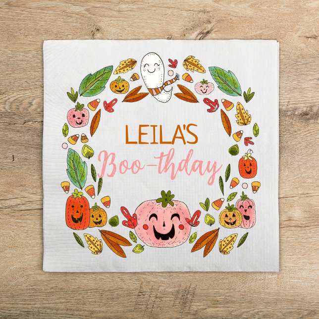 Serviette En Papier Boo-thday Halloween rose fête d'anniversaire (Créateur téléchargé)