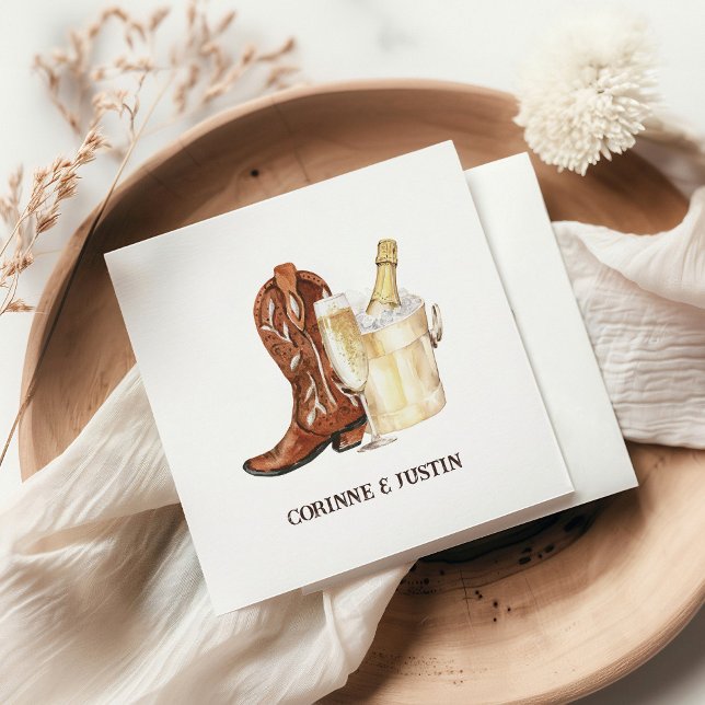 Serviette En Papier Boots & Bubbly Rustic Western Fête des mariées (Créateur téléchargé)