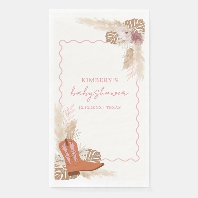 Serviette En Papier Boots de Baby shower Pampas Pink Modern Boho (Devant)