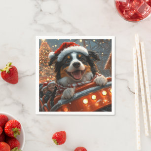 Serviette En Papier Border Collie Chien Montagnes Russes Noël
