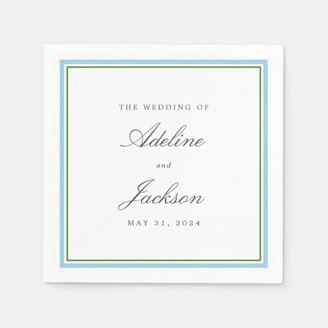 Serviette En Papier Bordure bleue et verte Classique Mariage tradition (Devant)