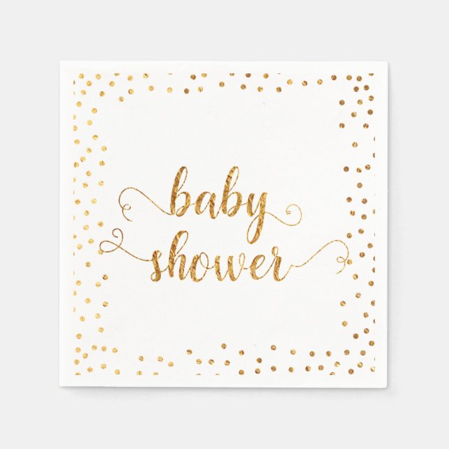 Serviette En Papier Bordure Confetti baby shower Faux Gold Foil (Devant)