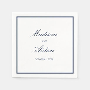 Serviette En Papier Bordure de la Marine romantique Mariage blanc