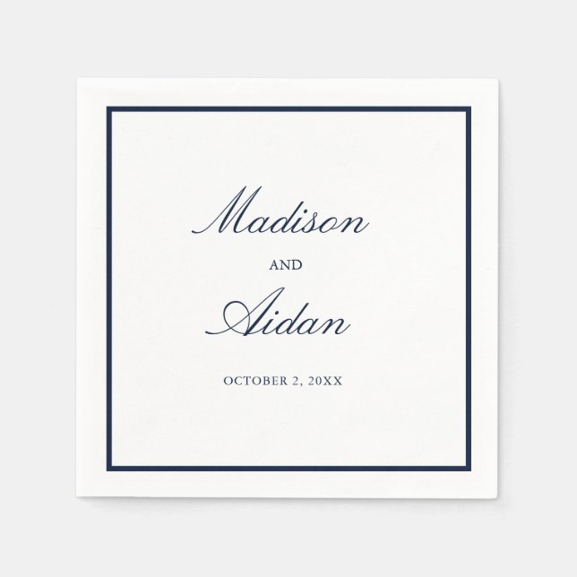 Serviette En Papier Bordure de la Marine romantique Mariage blanc (Devant)