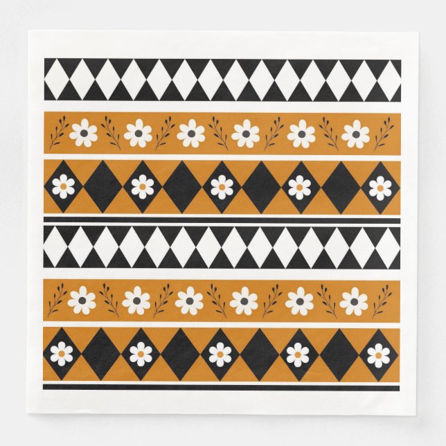 Serviette En Papier Bordure Fleur Diamant Boho Motif Floral (Devant)