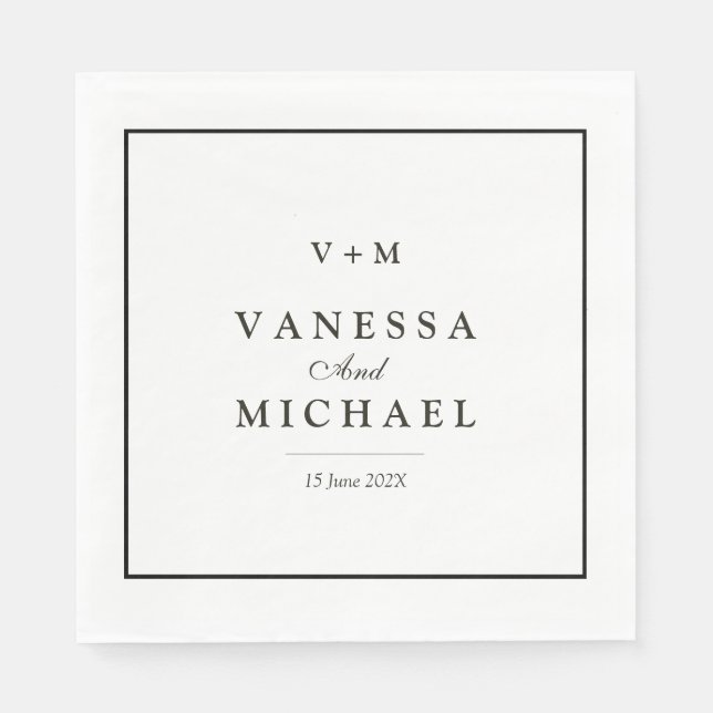 Serviette En Papier Bordure noire simple mariage unique (Devant)